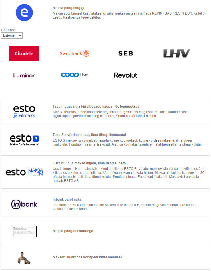 Payment methods